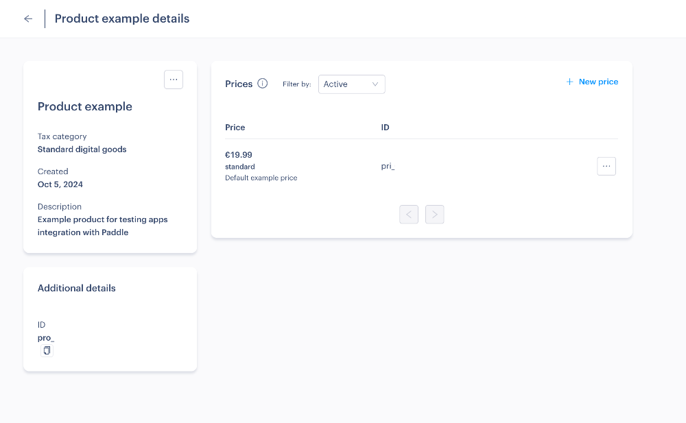 Example of product inside Paddle with a single price.