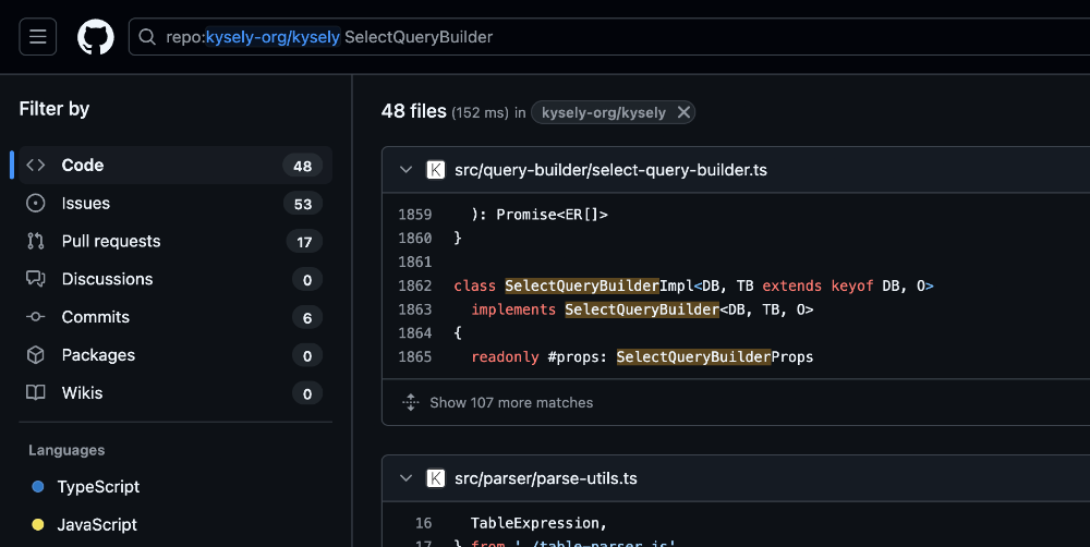 Found the source of SelectQueryBuilder using GitHub search!