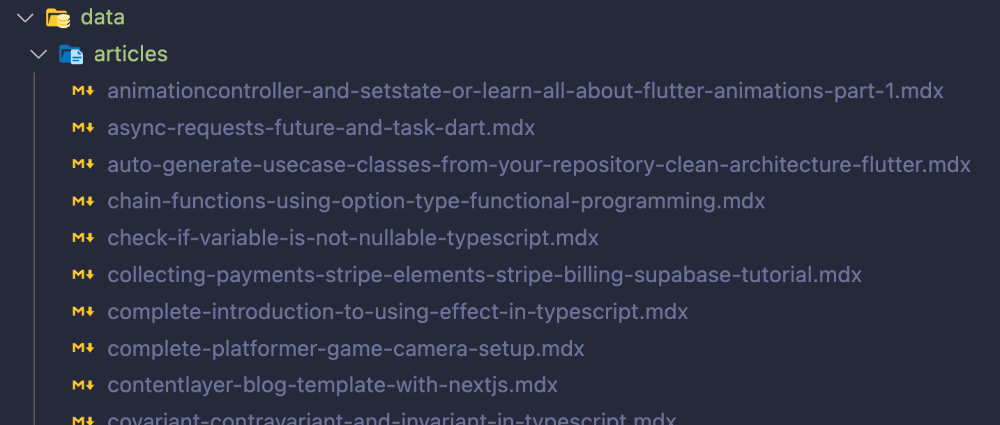 Screenshot of my local articles folder containing all the articles in mdx format