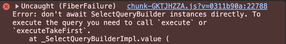 Some runtime issue when executing a query. It's not immediately obvious where this error is thrown.