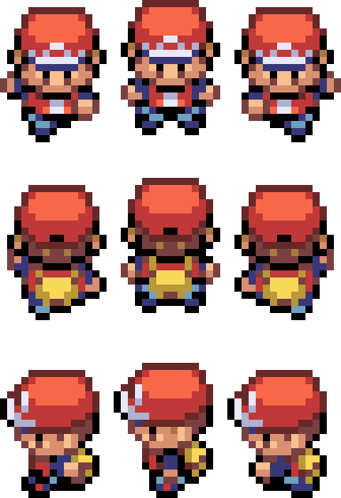 Walking animation set for a Pokemon sprite, with 3 frames for each animation