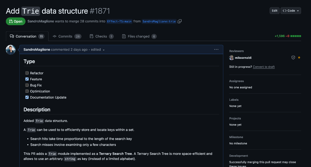 PR for a new Trie data structure in Effect