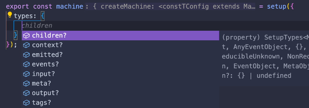 types inside setup allows to make the machine type safe